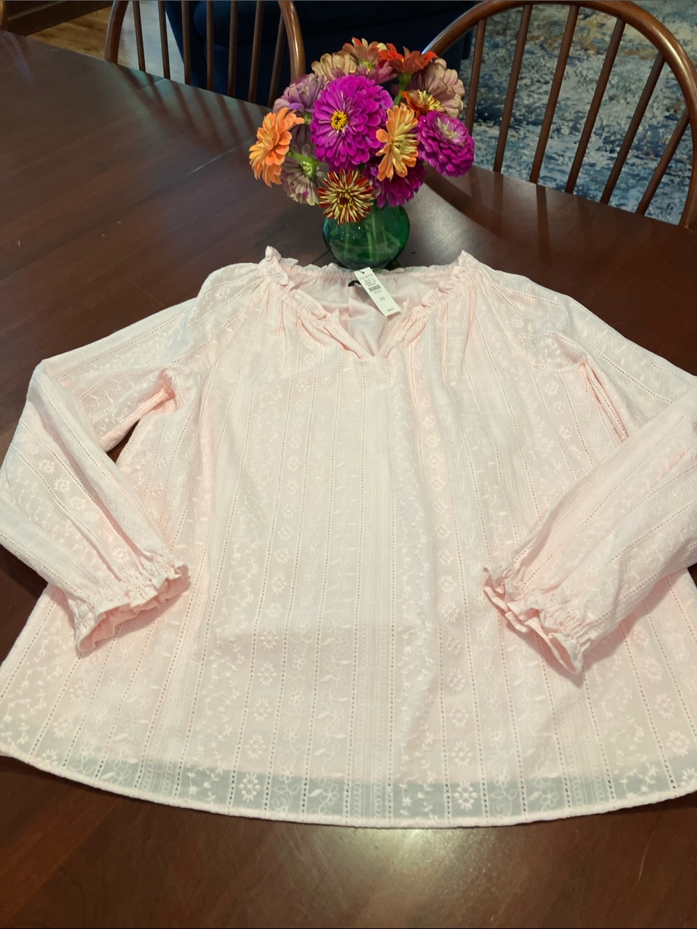 Talbots Petite Blush Pink Embroidered V-Neck Blouse